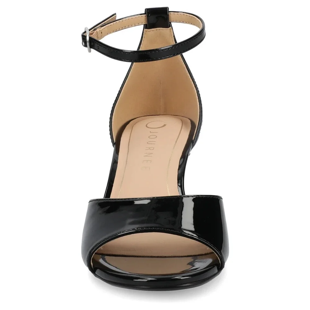Journee Jezzie Slide Womens 8.5 Black Patent Leather Kitten Heel Sandals GAL1343